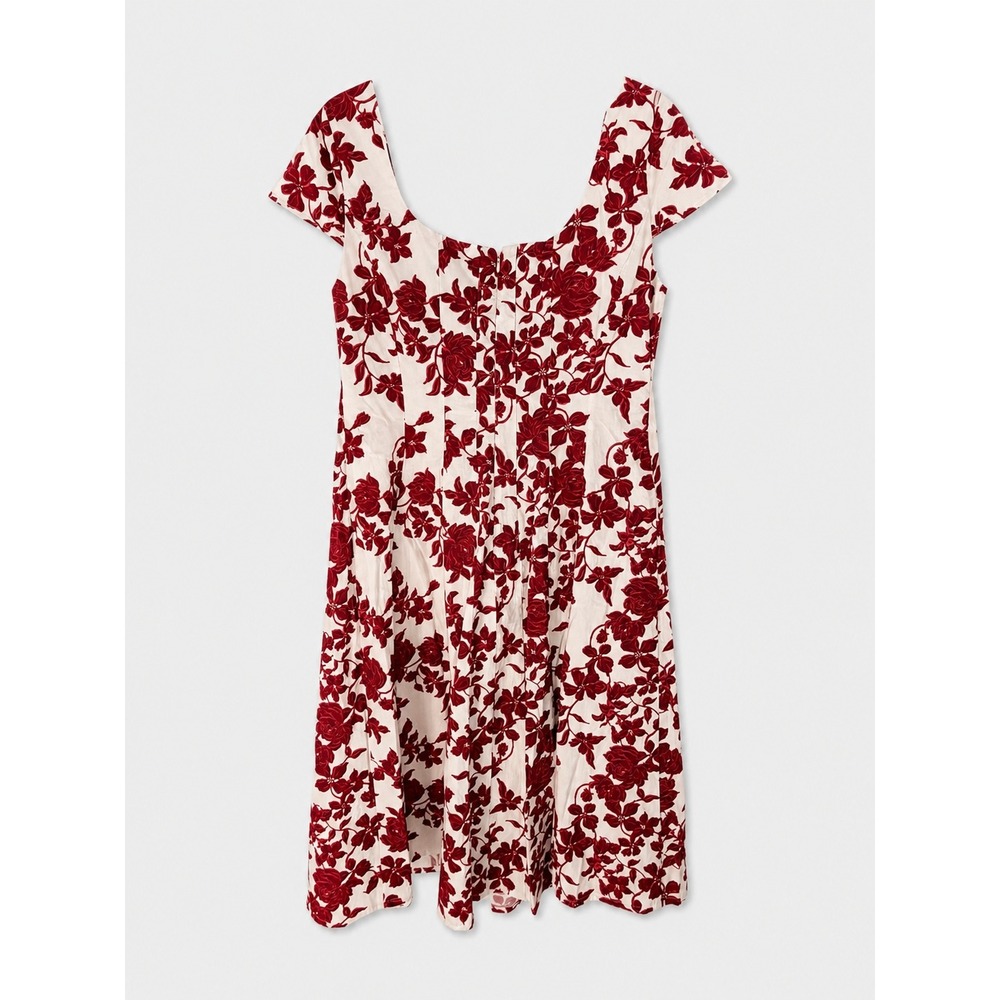 Bagatelle Collection Red Floral Rose Midi Dress Cap Sleeve White Size M NWT